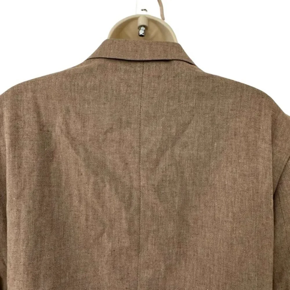 Stafford Signature Classic Fit Brown Herringbone Linen Suit Jacket Blazer 44 R
